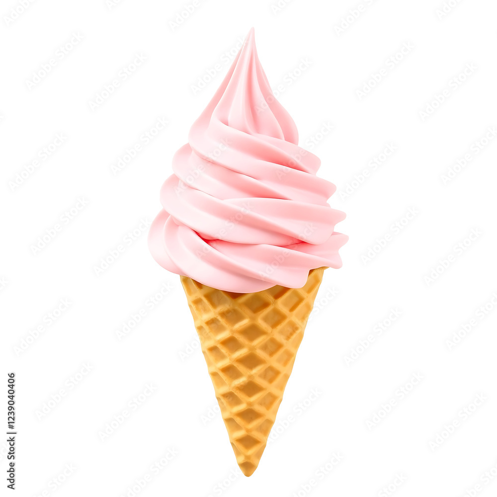 Enticing Soft Serve Ice Cream with Swirl of Pink and White in Waffle Cone Enticing Soft Serve Ice Cream with Swirl of Pink and White in Waffle Cone