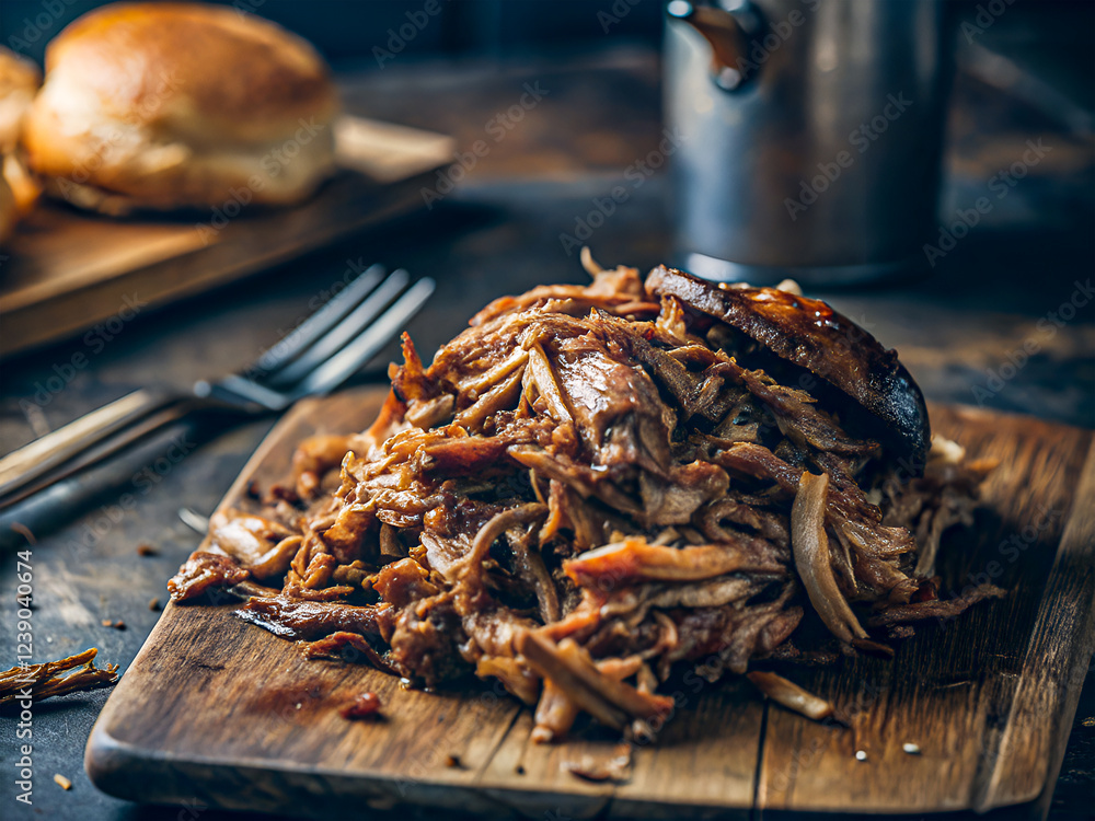 Delicious Juicy Pulled Pork BBQ. Tasty Food background Delicious Juicy Pulled Pork BBQ. Tasty Food background