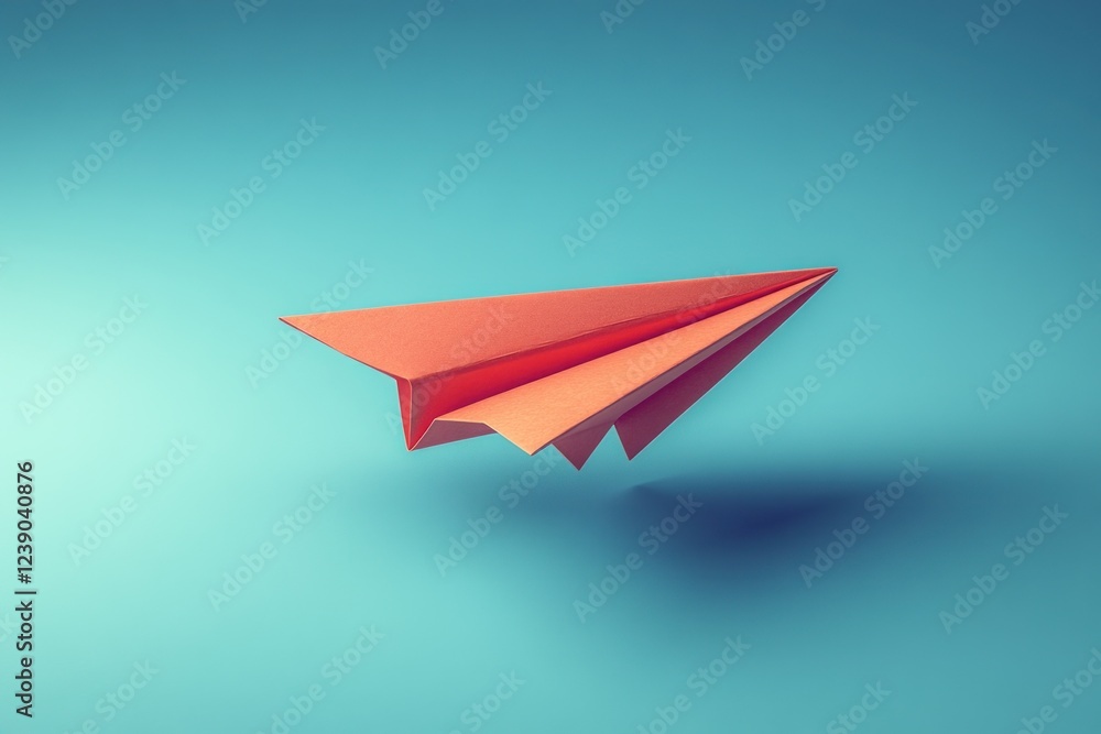 Naklejka premium Red Paper Plane Soaring Overcoming Obstacles and Barriers on Blue Background Concept of Freedom Innovation Success Leadership Growth