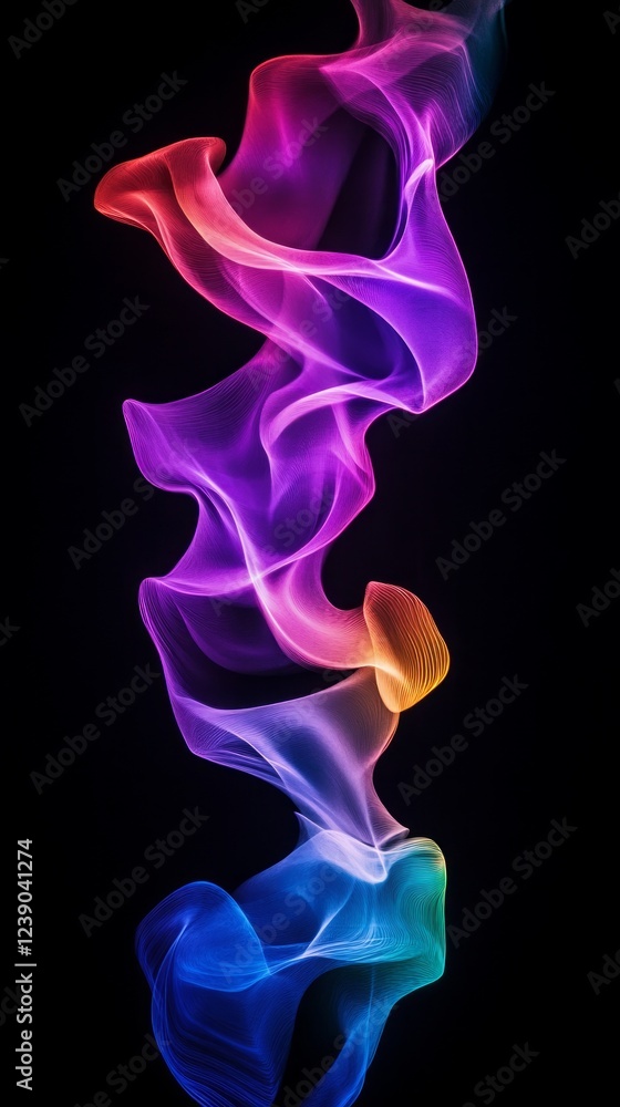 Colorful Fluid Smoke Waves Flowing Mysteriously on Black Background Colorful Fluid Smoke Waves Flowing Mysteriously on Black Background