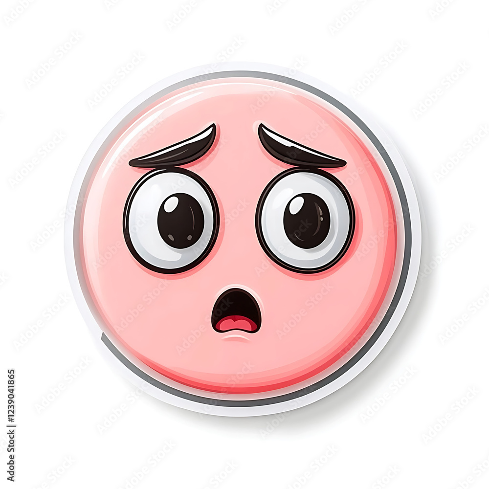 Fototapeta premium Surprised pink emoji character sticker with shocked expression for decoration