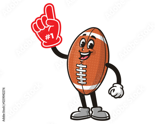 Cartoon mascot character of American Football with Foam finger