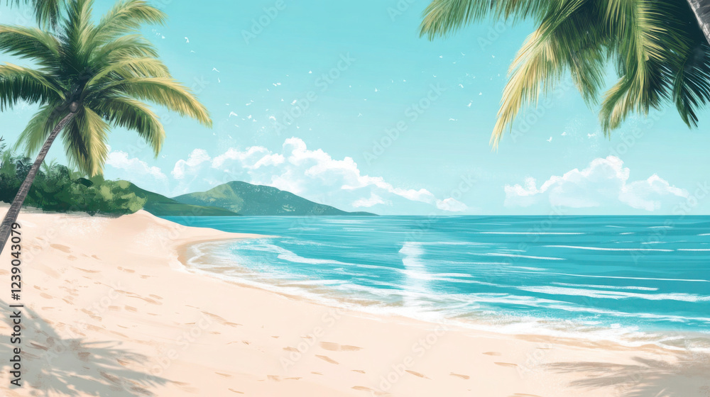 Fototapeta premium A beautifully colored illustration of a beach scene