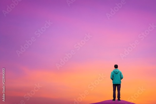 man standing on hill at sunset