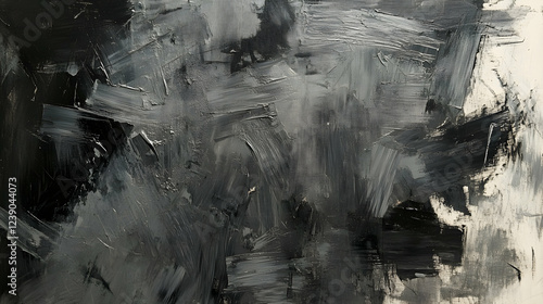 Flat brushstrokes in ashen gray and charcoal, raw and expressionist