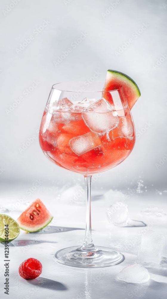 Refreshing watermelon juice with lime served in a wide glass on a casual table Refreshing watermelon juice with lime served in a wide glass on a casual table