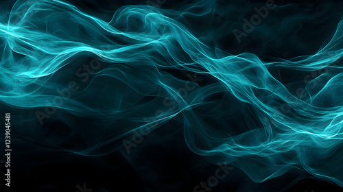 Geometric vapor trails in neon cyan and asphalt black, retro-futuristic photo