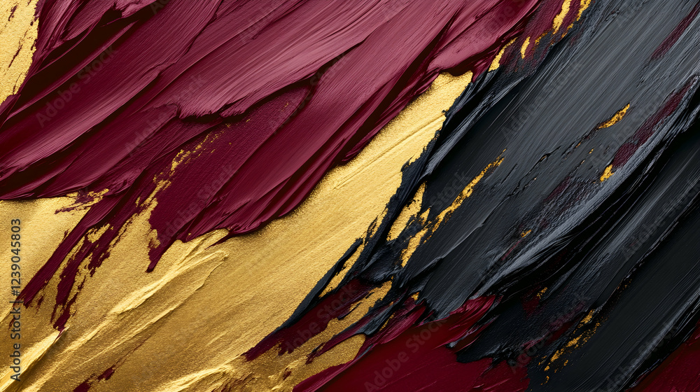 Luxurious 3D brush strokes in burgundy, gold, and charcoal gray layer elegantly, producing a rich and textured abstract effect Luxurious 3D brush strokes in burgundy, gold, and charcoal gray layer elegantly, producing a rich and textured abstract effect