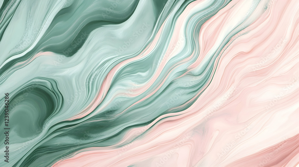 Obraz premium Minimalist marbled waves in sage green and dusty rose, smooth and calming