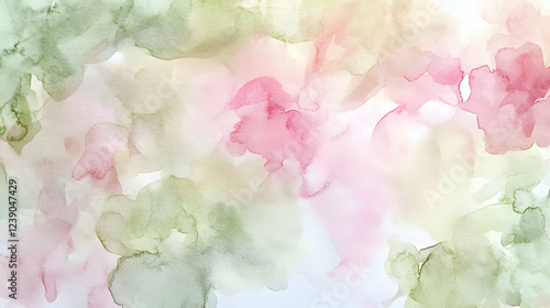 Washed watercolor in pistachio and blush pink, delicate and airy