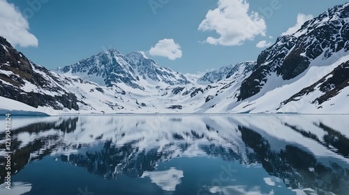 Wallpaper Mural Serene mountain landscape reflecting in tranquil lake, majestic snow-capped peaks under a clear blue sky, tranquil atmosphere. Torontodigital.ca