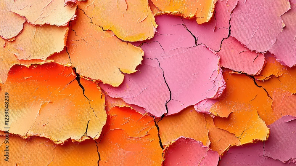 Abstract Cracked Paint Texture in Orange and Pink Hues