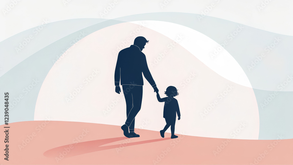 Father and daughter holding hands at sunset on the beach