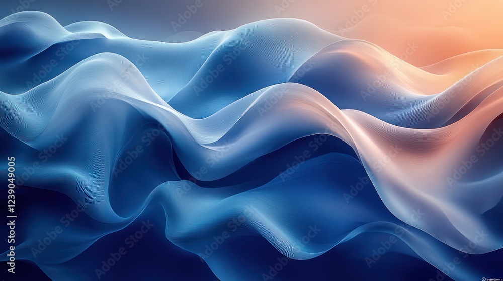 Obraz premium Abstract Blue Curves with Glowing Neon Light Modern Minimalist Artwork