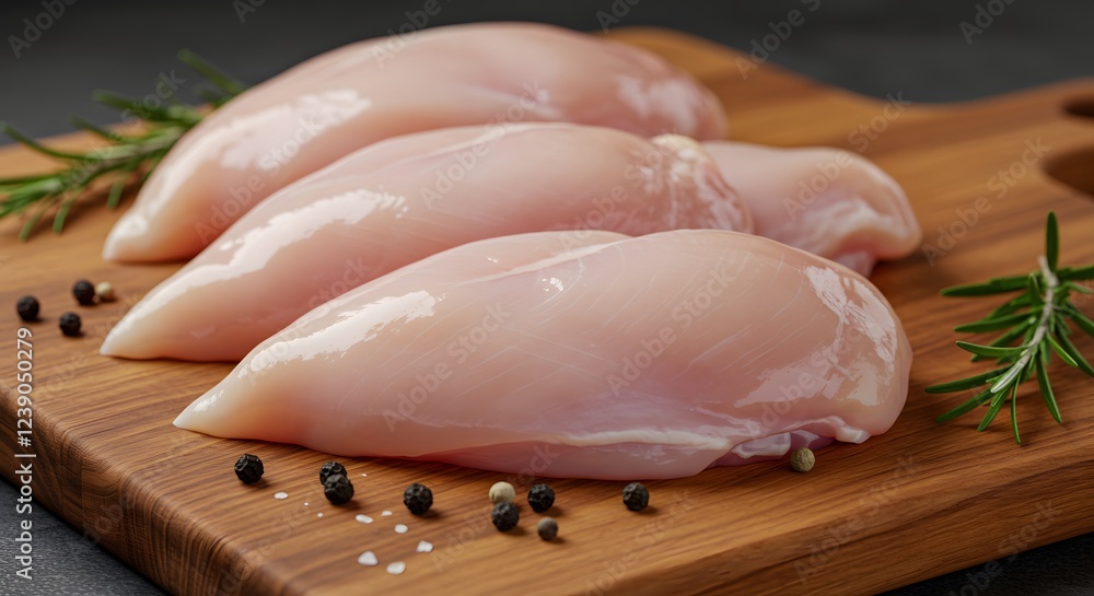 Fresh Chicken Breast Fillet on Wooden Board Fresh Chicken Breast Fillet on Wooden Board