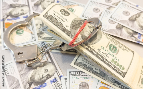 Wallpaper Mural Pair of metal police handcuffs on Euros banknotes money cash background. Corruption, dirty money, gambling or financial crime ideas concept. Torontodigital.ca