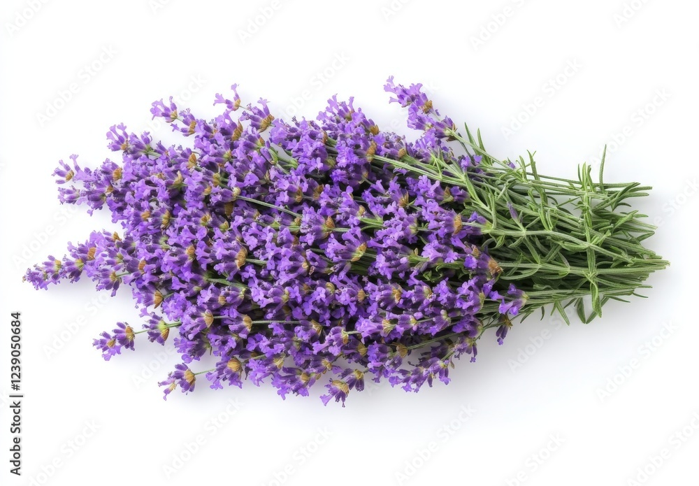 Fototapeta premium Purple flowers with green leaves on a white background