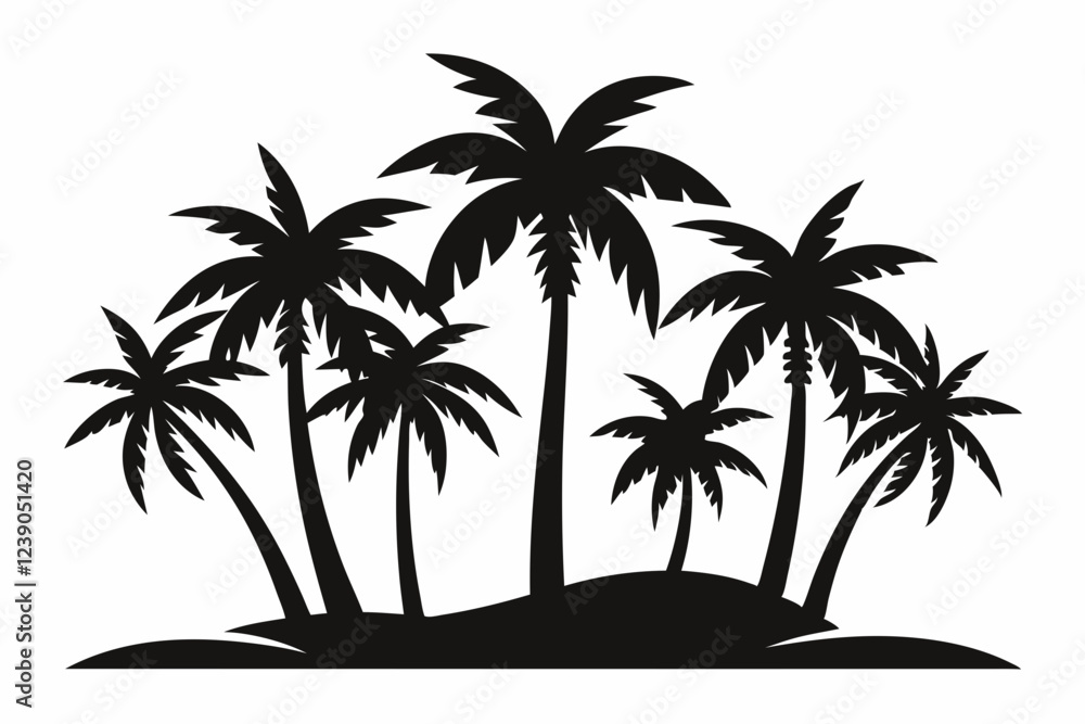 Fototapeta premium Tropical Palm Tree Silhouette Art, silhouette palm tree vector illustration for t-shirt design 