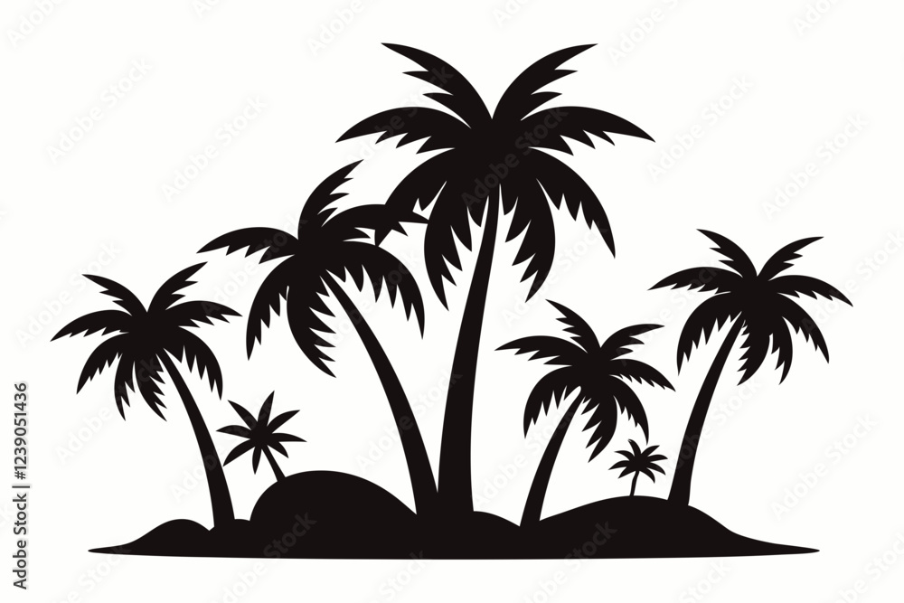 Fototapeta premium Tropical Palm Tree Silhouette Art, silhouette palm tree vector illustration for t-shirt design 