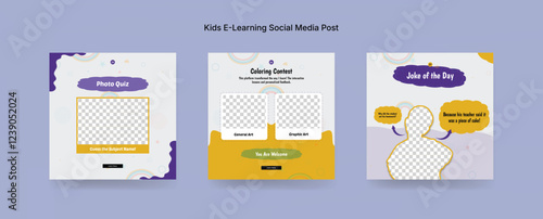 Colorful Online Kids Learning Course Social Media Post Template, Kids Education Banner Design for E-Learning Platforms. Colorful Kids E-Learning Social Media Post Kit