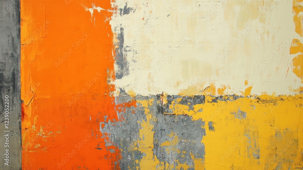 Abstract orange and yellow wall texture featuring brush strokes, grunge patterns, and pastel tones for a modern artistic design.