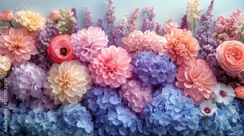 Wallpaper Mural A close-up view of hydrangea flowers in various shades of blue and soft pink, Torontodigital.ca