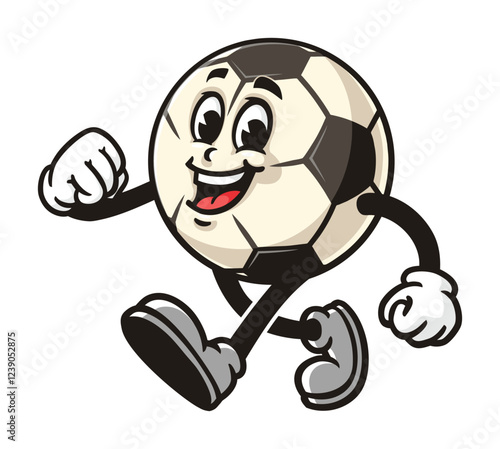 Cartoon mascot character of Walking Football or Soccer ball 