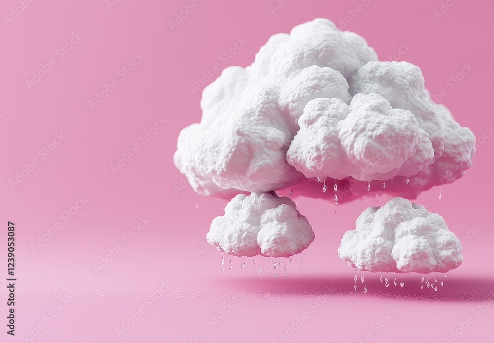 Whimsical Clouds with Raindrops on a Soft Pink Background Whimsical Clouds with Raindrops on a Soft Pink Background