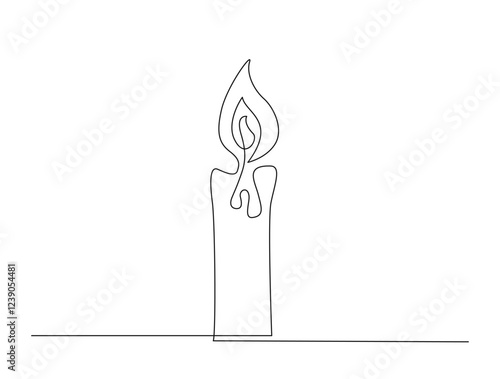 Continuous one line drawing of burning fire candle. Candle in single line draw illustration. Editable stroke.