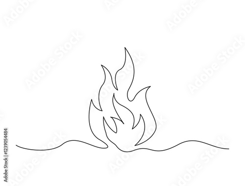 Continuous one line drawing of fire flames design. Fire in single line draw illustration. Editable stroke.