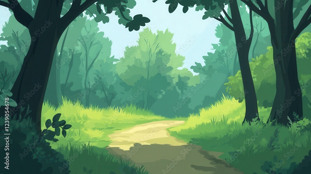Fototapeta premium Serene Forest Path Winding Through Lush Green Woods