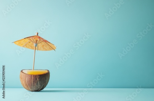 Wallpaper Mural A coconut with a drink inside, topped with a colorful umbrella Torontodigital.ca