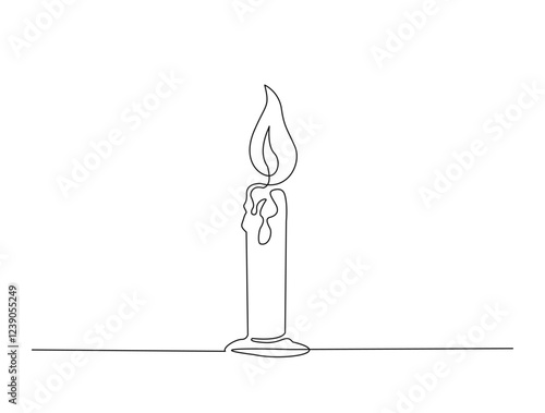 Continuous one line drawing of burning fire candle. Candle in single line draw illustration. Editable stroke.