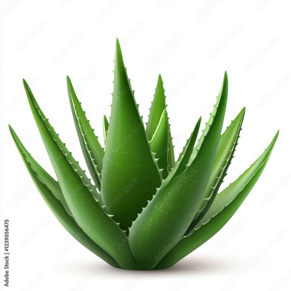 Fototapeta premium Aloe vera plant with thick fleshy leaves and healing properties, isolated on white background