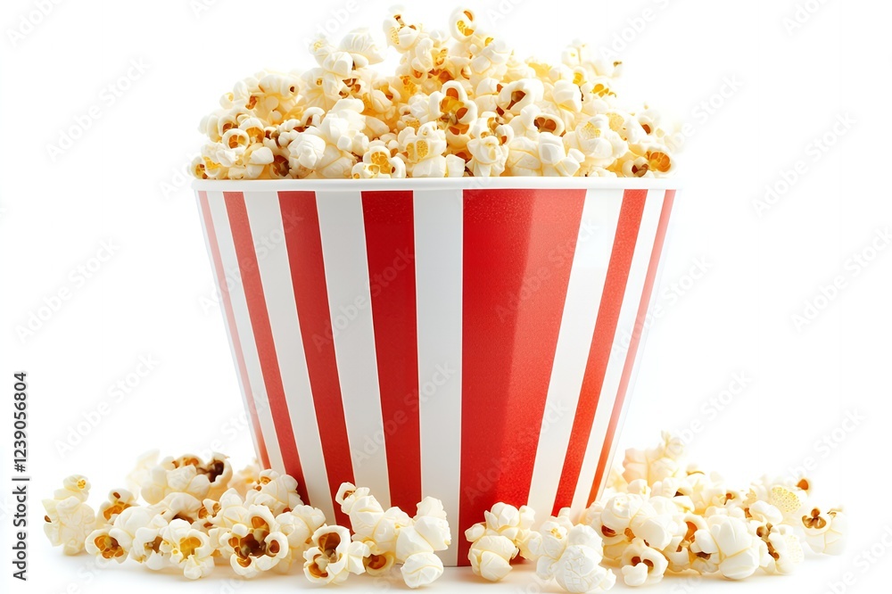 Delicious Buttery Popcorn in a Classic Red and White Striped Bucket Delicious Buttery Popcorn in a Classic Red and White Striped Bucket