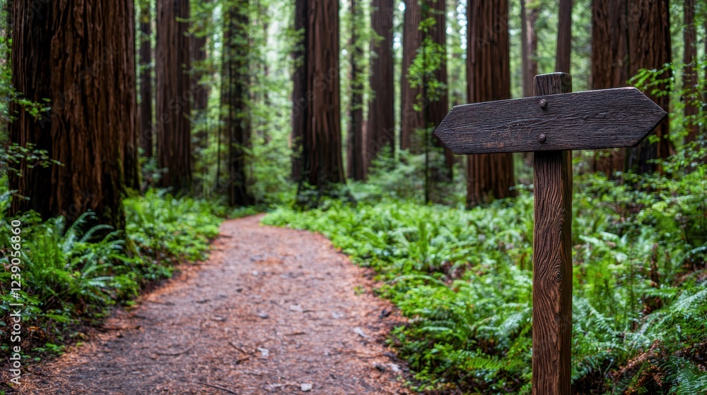 A serene forest path surrounded by tall trees and lush greenery, featuring a rustic wooden signpost. A serene forest path surrounded by tall trees and lush greenery, featuring a rustic wooden signpost.