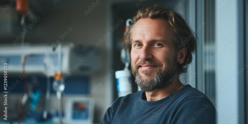 Portrait of smiling doctor in hospital room with medical equipment Portrait of smiling doctor in hospital room with medical equipment