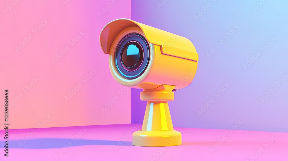 Cartoonish 3D security camera with a friendly design and bright colors, perfect for tech-themed illustrations. Cartoonish 3D security camera with a friendly design and bright colors, perfect for tech-themed illustrations.