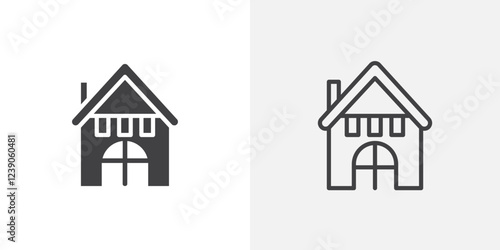 Chalet icons in filled and outline versions for ui designs