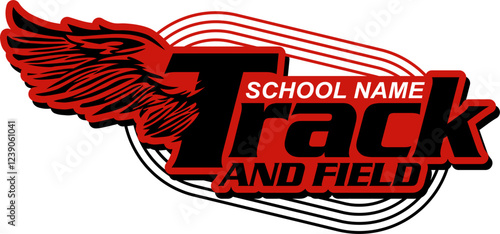 track and field team design with winged foot for school, college or league sports