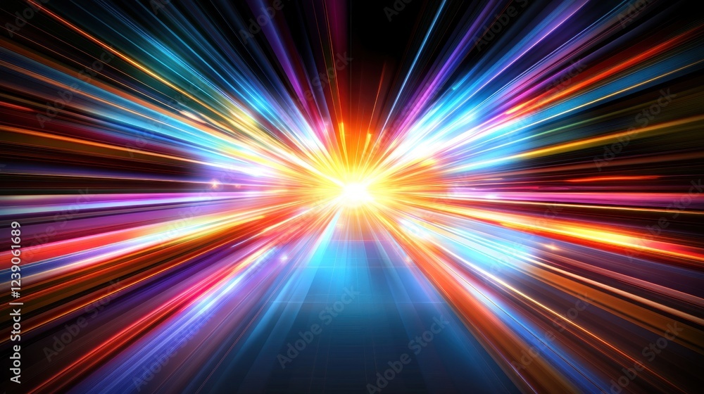 Vibrant light streaks radiating outwards from a central point, creating a dynamic and energetic composition. Vibrant light streaks radiating outwards from a central point, creating a dynamic and energetic composition.