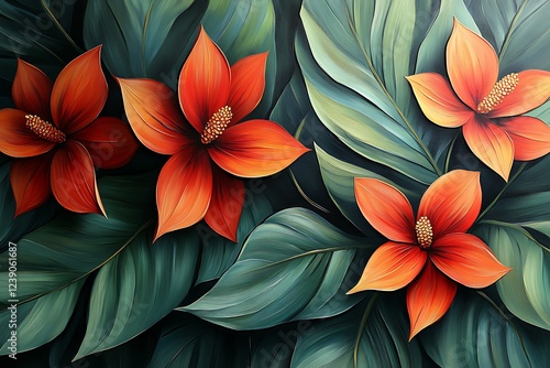 Wallpaper Mural Vivid Orange Flowers Amidst Lush Green Foliage Torontodigital.ca
