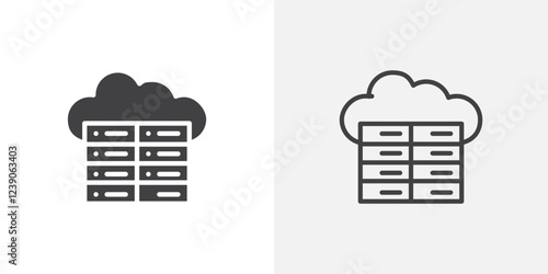 Data center icons in filled and outline versions for ui designs