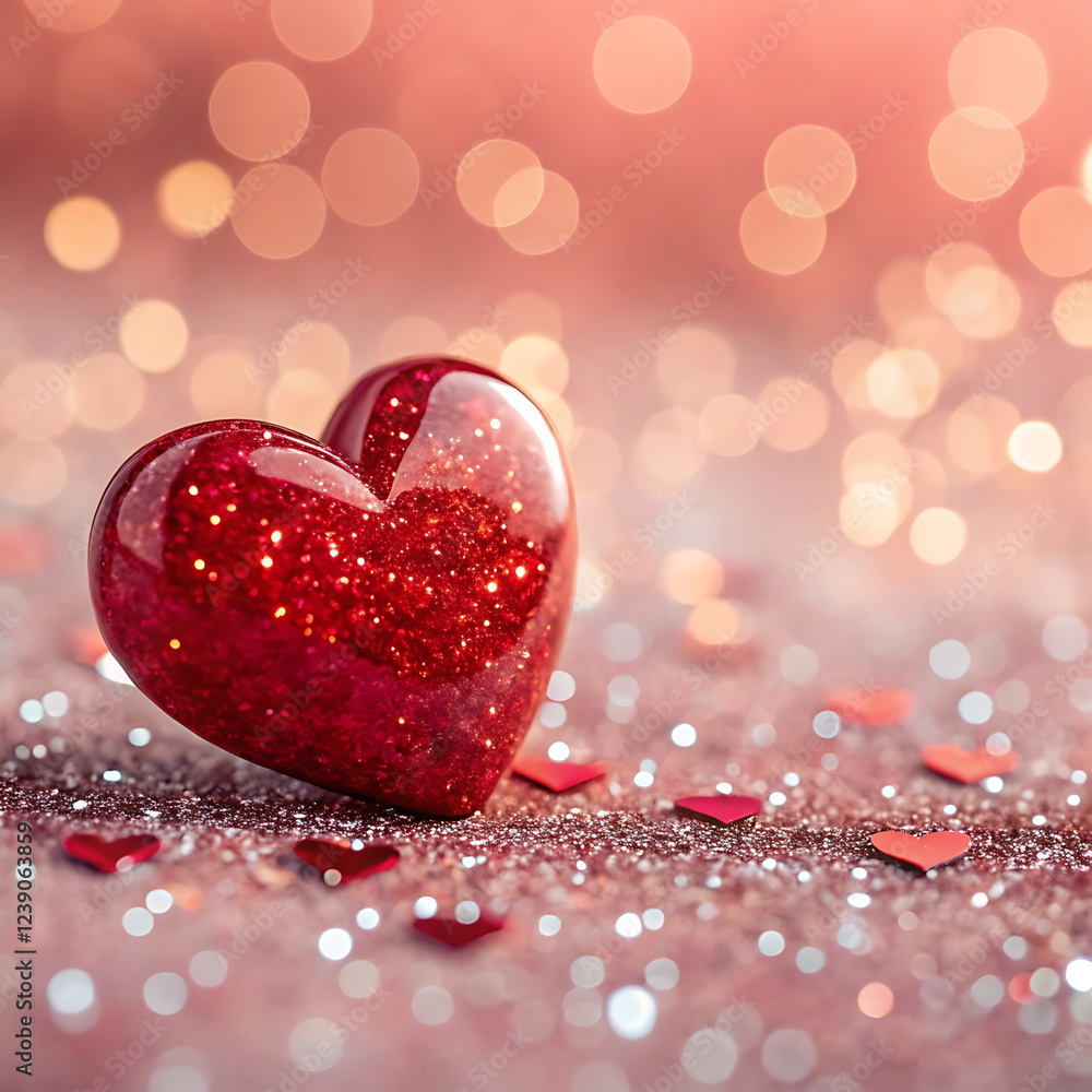 Fototapeta premium A poignant scene of a broken heart resting on a snowy ground, surrounded by a serene winter landscape. Soft snowflakes gently fall, and the icy white background contrasts with the deep red of the hear