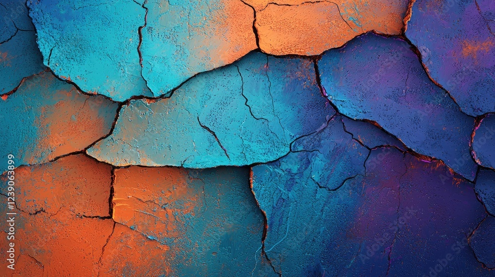 Obraz premium Abstract Cracked Paint Texture In Blue Orange And Purple Hues