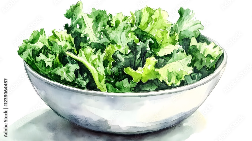 Fresh Green Kale Leaves in a White Bowl Fresh Green Kale Leaves in a White Bowl