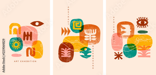 Abstract ethnic backgrounds. African boho art cards, posters, banners, covers design. Art elements, textured vertical design collections. Creative design