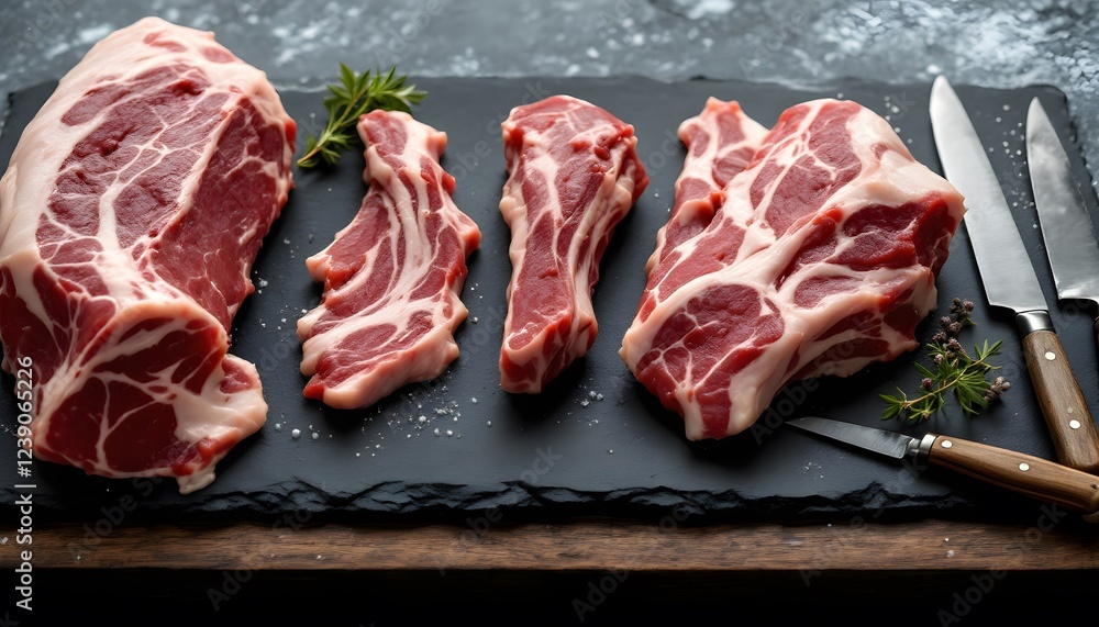 Fresh Raw Pork Neck Steaks Ready to Cook Fresh Raw Pork Neck Steaks Ready to Cook