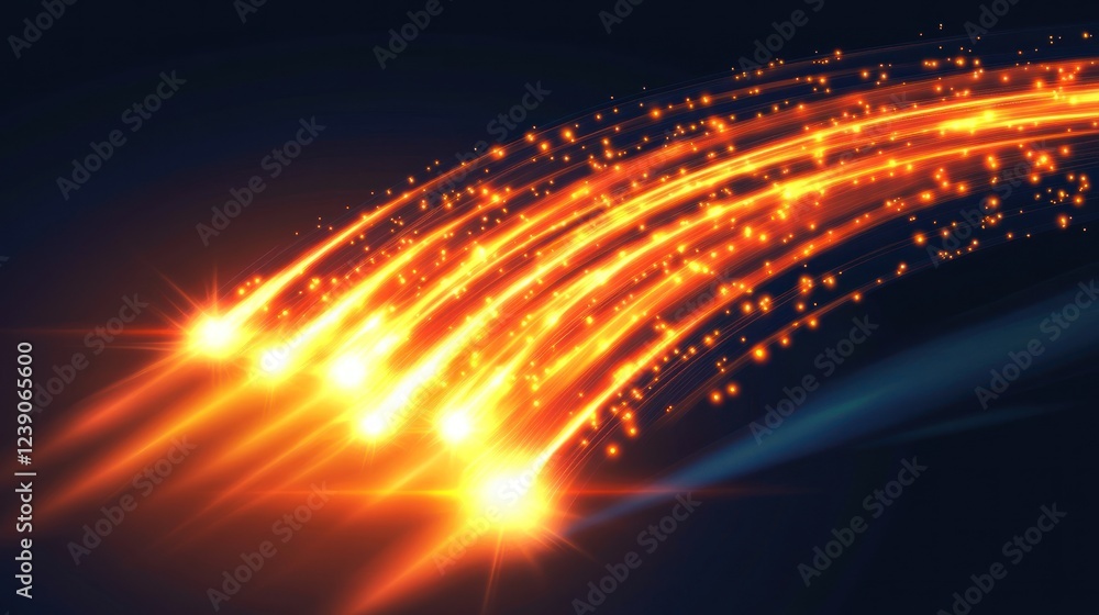 Obraz premium Abstract glowing orange light streaks on dark background.