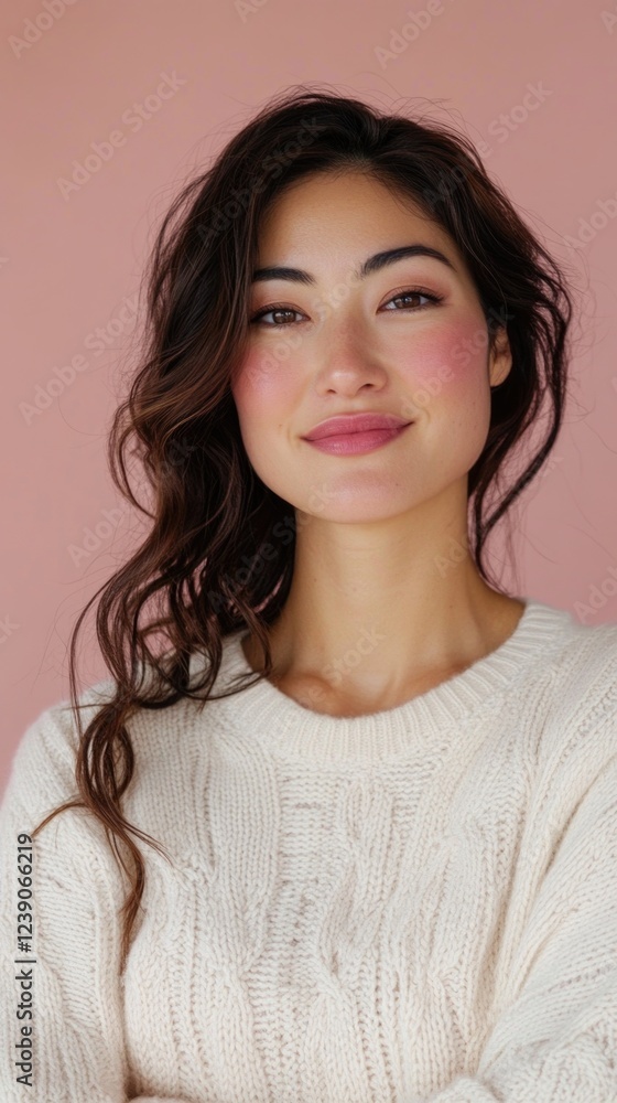Beautiful woman wearing a white sweater, Beautiful woman wearing a white sweater,